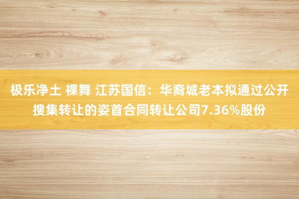 极乐净土 裸舞 江苏国信：华裔城老本拟通过公开搜集转让的姿首合同转让公司7.36%股份