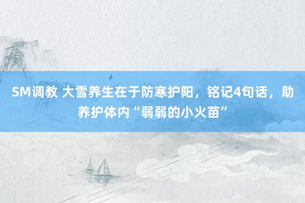 SM调教 大雪养生在于防寒护阳，铭记4句话，助养护体内“弱弱的小火苗”