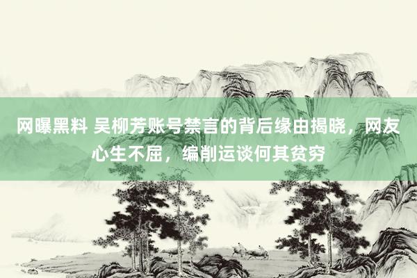 网曝黑料 吴柳芳账号禁言的背后缘由揭晓，网友心生不屈，编削运谈何其贫穷