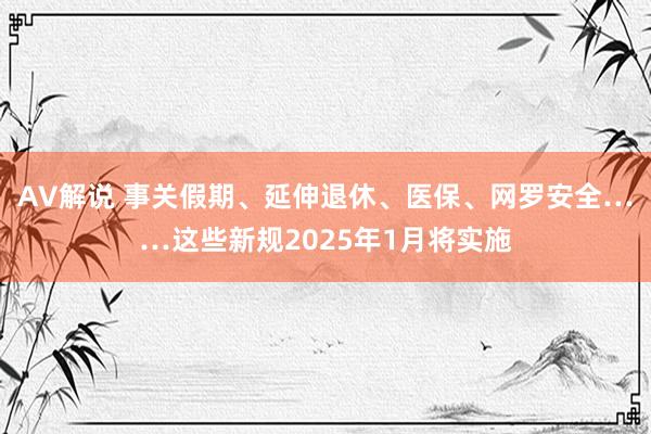 AV解说 事关假期、延伸退休、医保、网罗安全……这些新规2025年1月将实施
