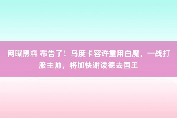网曝黑料 布告了！乌度卡容许重用白魔，一战打服主帅，将加快谢泼德去国王