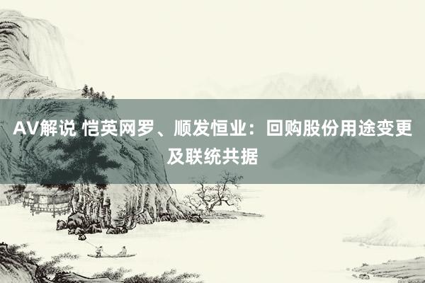 AV解说 恺英网罗、顺发恒业：回购股份用途变更及联统共据