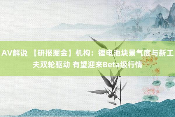 AV解说 【研报掘金】机构：锂电池块景气度与新工夫双轮驱动 有望迎来Beta级行情