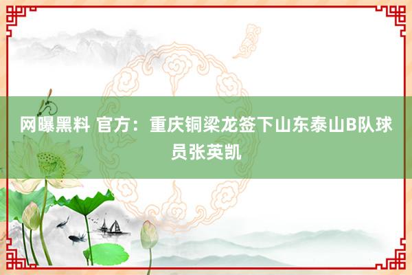 网曝黑料 官方：重庆铜梁龙签下山东泰山B队球员张英凯