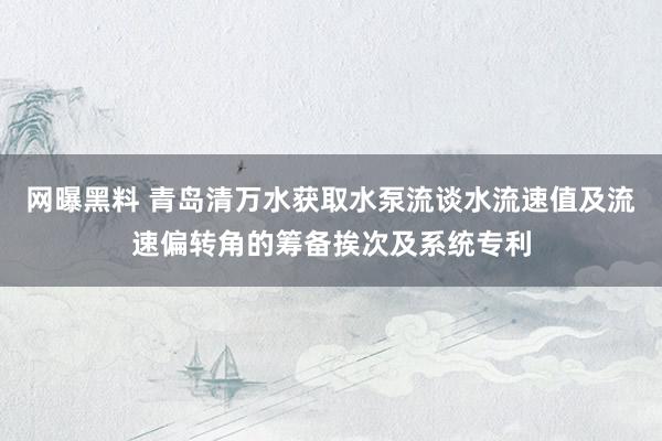 网曝黑料 青岛清万水获取水泵流谈水流速值及流速偏转角的筹备挨次及系统专利