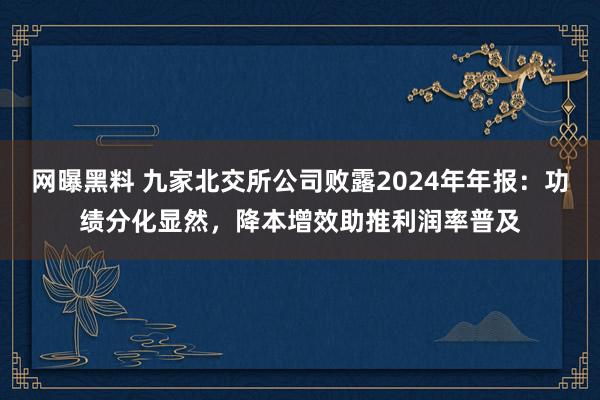 网曝黑料 九家北交所公司败露2024年年报：功绩分化显然，降本增效助推利润率普及