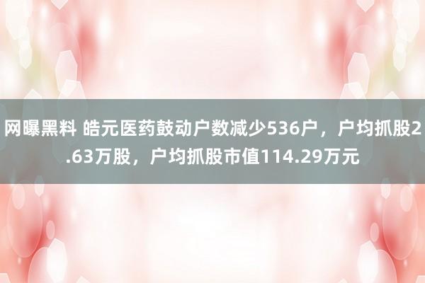 网曝黑料 皓元医药鼓动户数减少536户，户均抓股2.63万股，户均抓股市值114.29万元